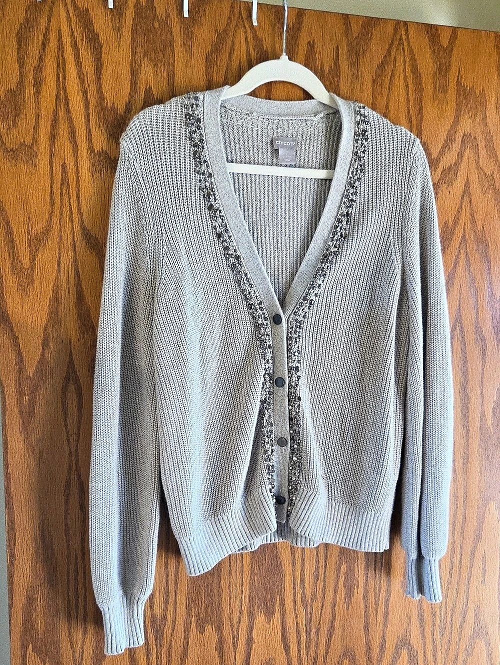 Chico's Rhinestone Embellished Cardigan Gray Size 1 (8)